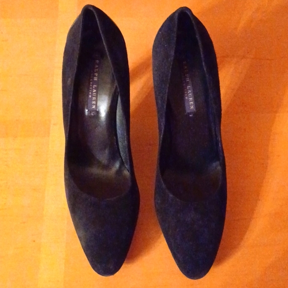 🎈🎈🎈RALPH LAUREN PURPLE L COLL.GENUINE SUEDE LEATHER HEELS SIZE 8.5 3 1/2 HEEL - Picture 1 of 11